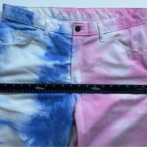 Dickies Tie Dyed Painter Pants Mens Size 34x34 Pink Blue Denim Carpenter